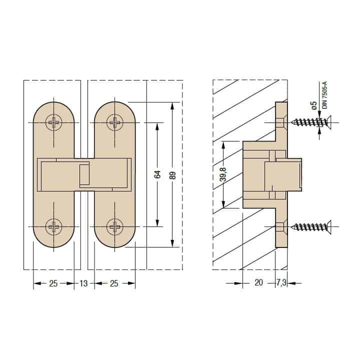 Cerniera A Scomparsa 2015 Ceam Per Porta 35 50 Kg Dimensioni 89x25 Mm