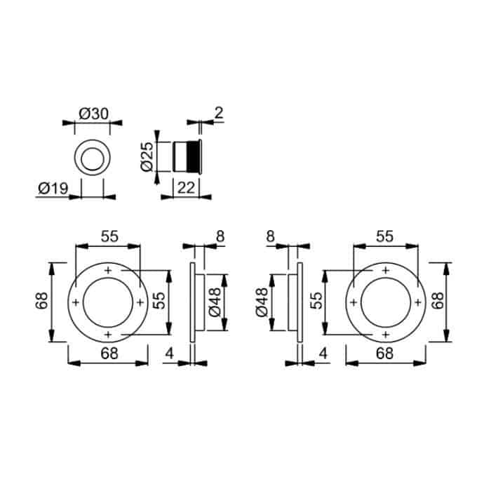 Maniglia Spazio Kit 5 Hoppe Per Porte Scorrevoli Serie Tonda Diametro