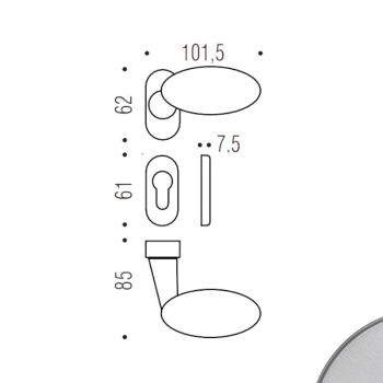 Maniglia Robot CD75 Colombo per porta interna, rosetta e bocchetta ovale foro Yale, quadro 8 mm, Ottone finitura Cromat