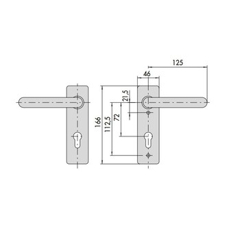 Coppia placche con maniglie e foro cilindro Cisa, misure 166x46 mm, accessorio per serratura per porta tagliafuoco