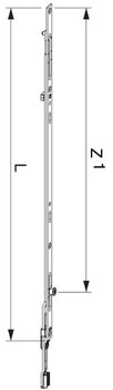 Chiusura centrale prolungabile MULTI MATIC MAICO lunghezza 1280 mm, con 1 fungo HBB 801-1280 LBB 801-1280, finitura Argento