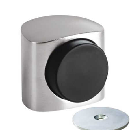 Fermaporta magnetico Victor B106C Olivari per interni/esterni, dimensione 35x38 mm, gommino diametro 25 mm, Ottone finitura SuperInox Satinato