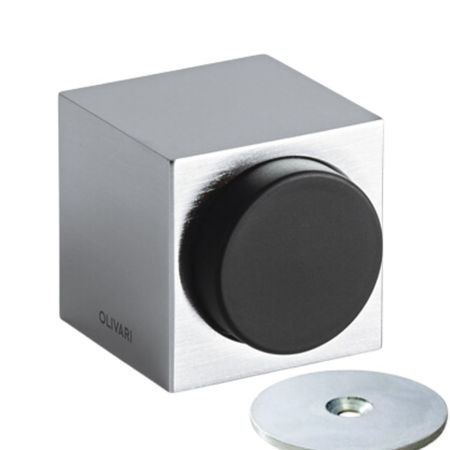 Fermaporta magnetico Cubo B136C Olivari per interni, dimensione 32x38 mm, gommino diametro 25 mm, Ottone finitura Cromo Satinato