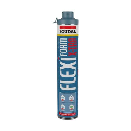 Schiuma Flexi Foam X-Tra Soudal per posa serramento e edilizia, poliuretanica elastica, bombola 750 ml, finitura Blu
