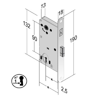 Serratura magnetica B-Smart D60 Bonaiti per porta, foro Patent, entrata 50 mm, frontale 190x18 mm, finitura Cromato Opaco