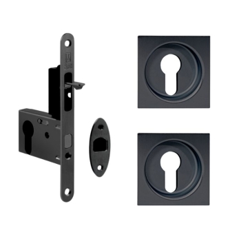 Kit Ad-Point quadro con serratura per porta WC scorrevole, foro Cilindro, entrata 50 mm, colore Nero