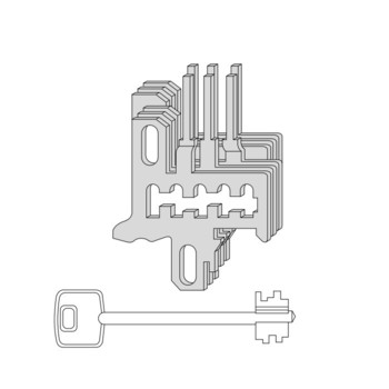 Gruppo Gorges ricambio Cisa, nottolini in acciaio, componente di cifratura per serratura a mappa, 3 chiavi  serie 1.00102.00.1, lunghezza 60 mm