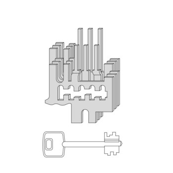 Gruppo Gorges ricambio Cisa, nottolini in acciaio, componente di cifratura per serratura a mappa, 3 chiavi  serie 1.00100.00.1, lunghezza 60 mm