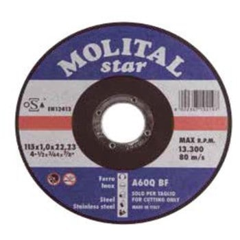 Disco rigido Molital Star per taglio ferro e inox, centro piano, dimensioni 230x20x22 mm
