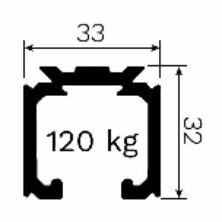 Binario superiore 0500 10 300 Premium Koblenz per porte scorrevoli, dimensione 33x32 mm, portata 120 Kg, lunghezza 6000 mm, Alluminio finitura Anodizzato Argento