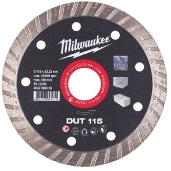 Disco diamantato DUT Milwaukee per taglio su materiale tenero, diametro 115 mm