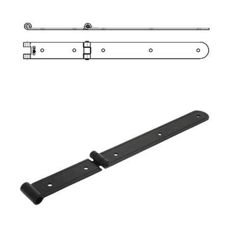 Bandella snodata Padovana 7300 Omad serie tonda per persiane, dimensione 150+210 mm, altezza 35x3 mm, occhio 7,7 mm, finitura Verniciato Nero