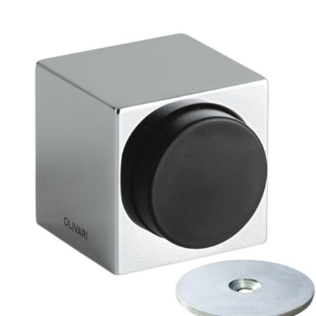 Fermaporta magnetico Cubo B136C Olivari per interni, dimensione 32x38 mm, gommino diametro 25 mm, Ottone finitura Cromo Lucido
