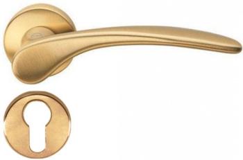 Maniglia per porta interna in ottone Valli & Valli H 198 serie Mizar rosetta bocchetta foro per cilindro Oro satinato