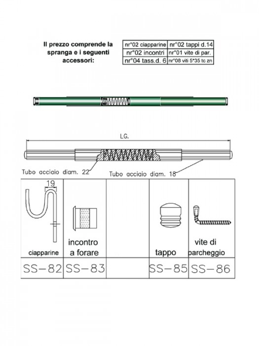 Spranga fermascuri di sicurezzaÂ tubolare regolabile da 940 mm a 1200 mm.Â 